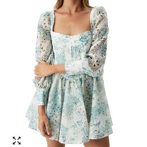 Bardot Floral Lila Eyelet Puff-Sleeve Bustier Mini Dress